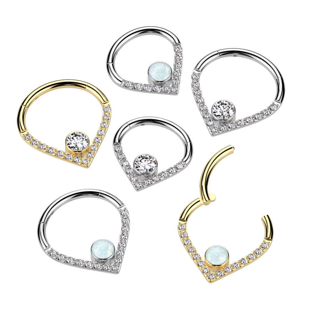 16G Titanium Hinged Hoop Ring W/ Pave